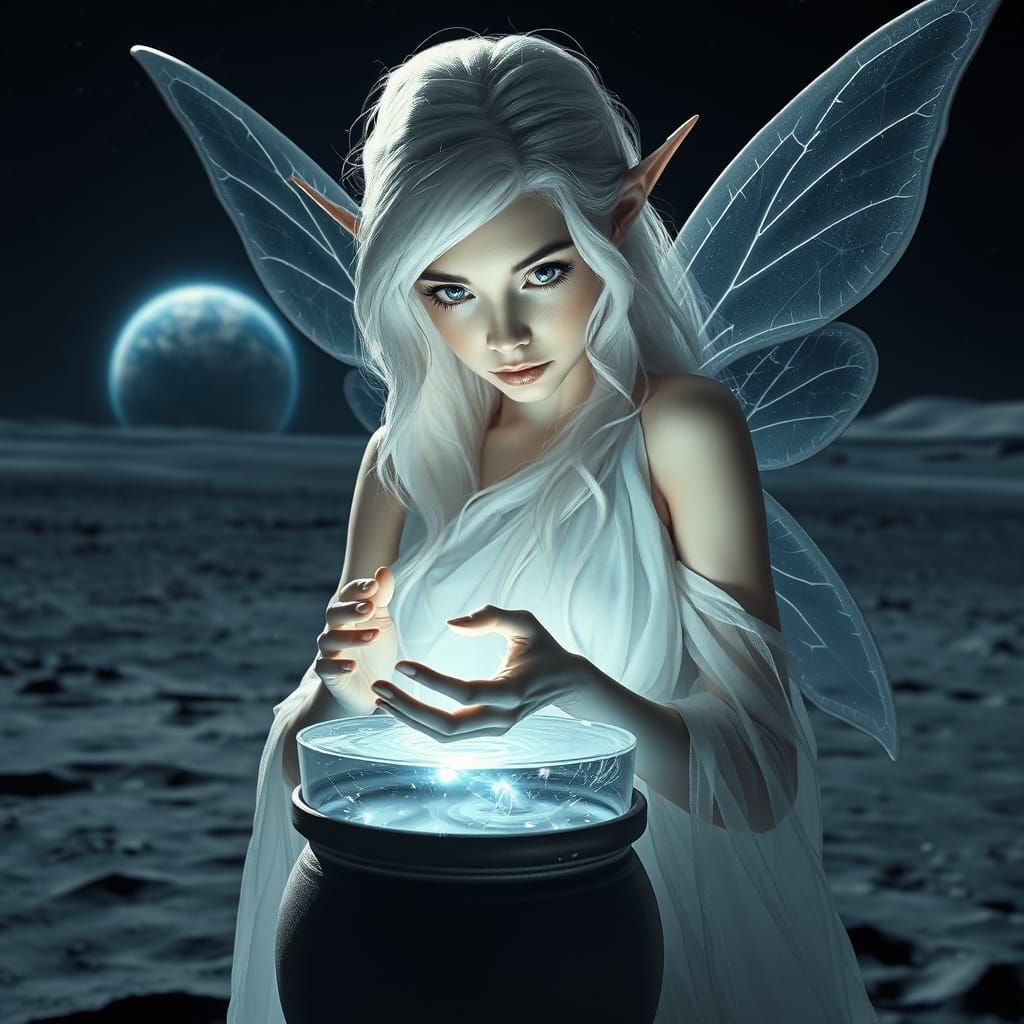 Majestic White Fairy in Ethereal Gown, Radiating Mystical En...