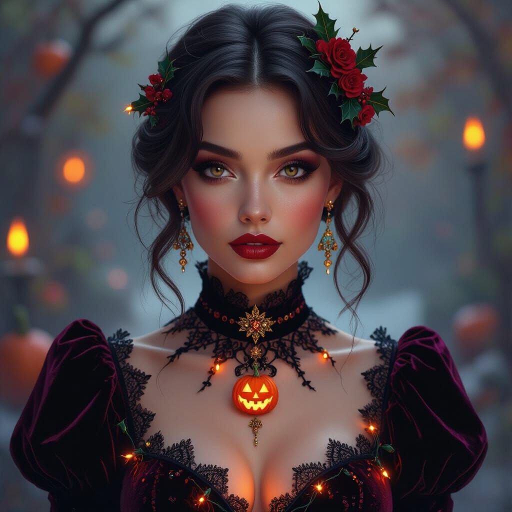 Eerie Holiday Fusion Portrait of a Woman