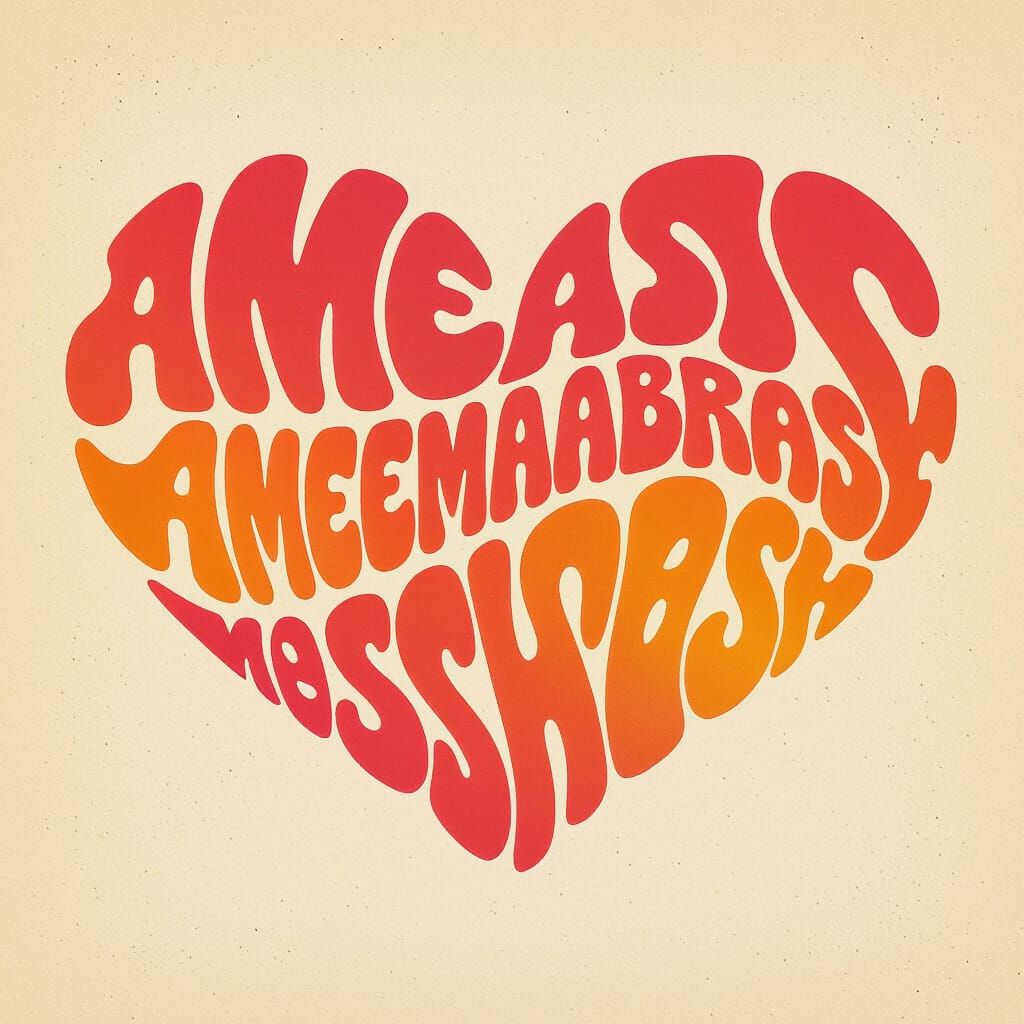 Psychedelic Retro Heart Logo in 70s Style