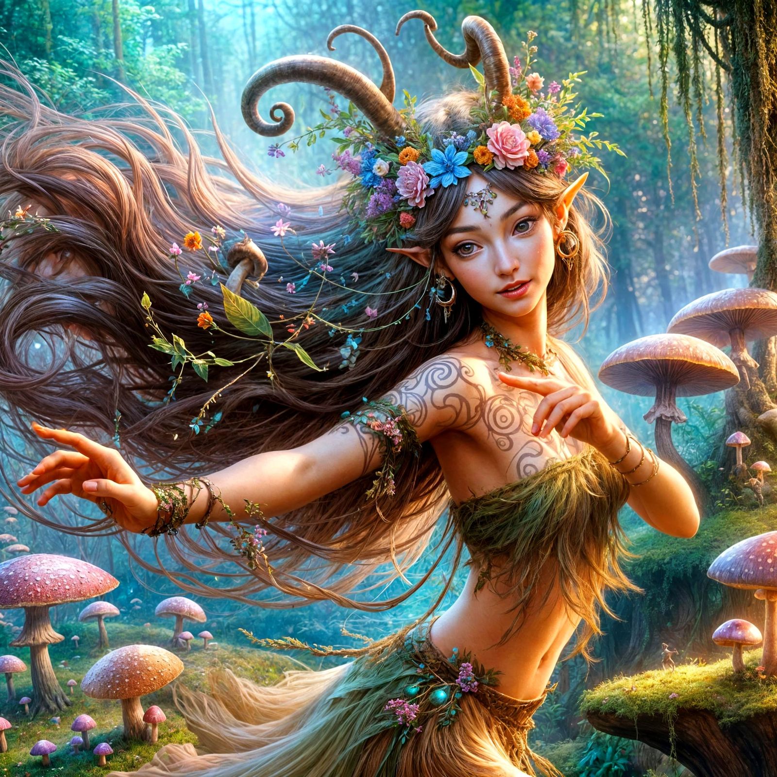 Ethereal Satyr Dances in Whimsical Feywild