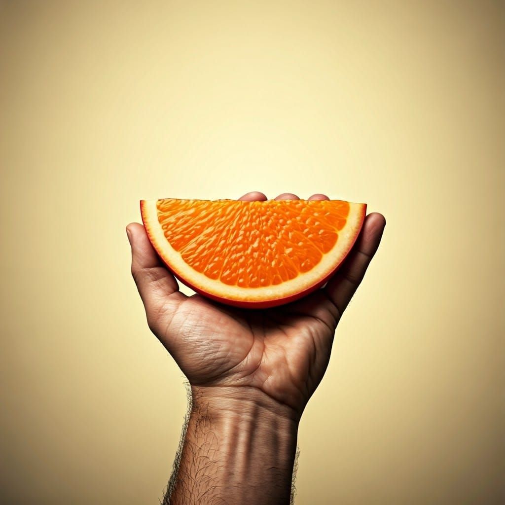 Exotic Fruit Slice in Hand: Photorealistic Botanical Art