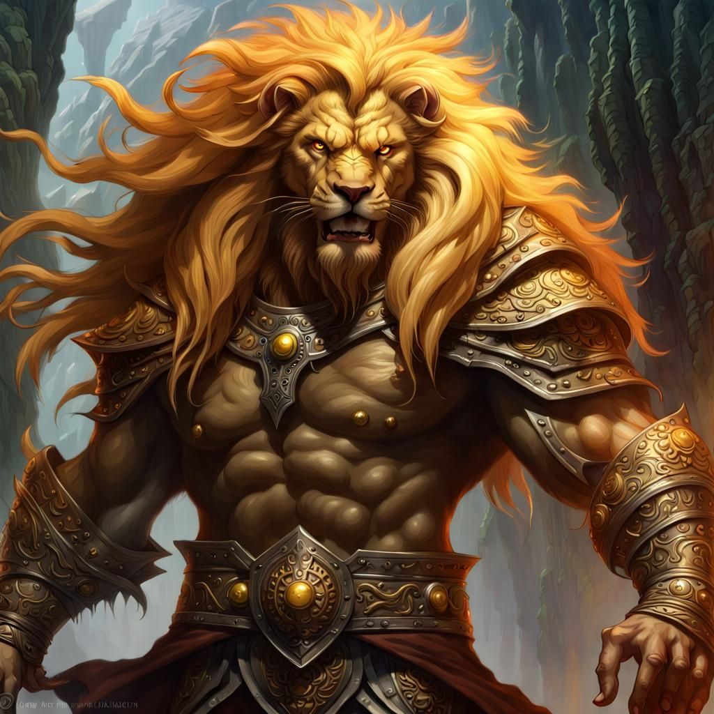 Golden Leonin Hybrid: A Dark Fantasy Concept Art
