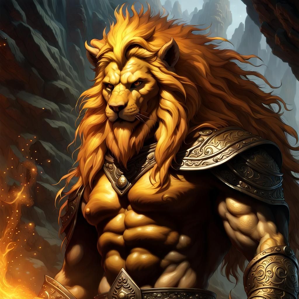 Golden Leonin Hybrid: Dark Fantasy Concept Art