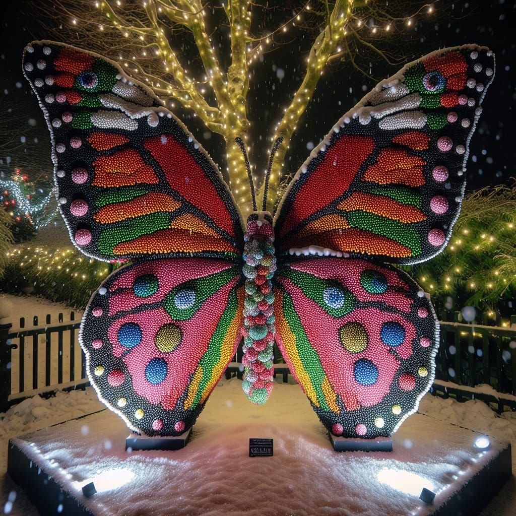 Vibrant Christmas Butterfly Made from Gumballs Illuminated b...
