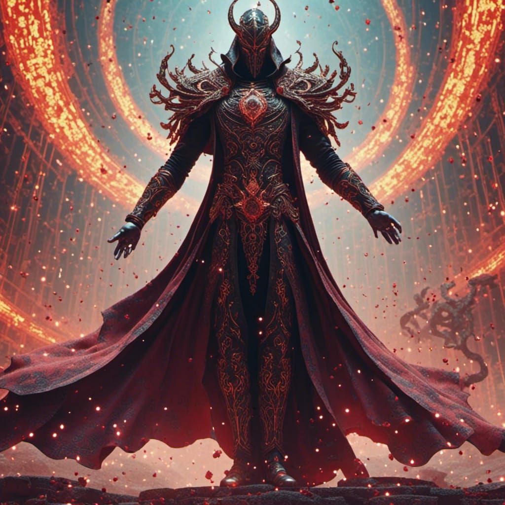 Mysterious Overlord in Mist with Flowing Cape