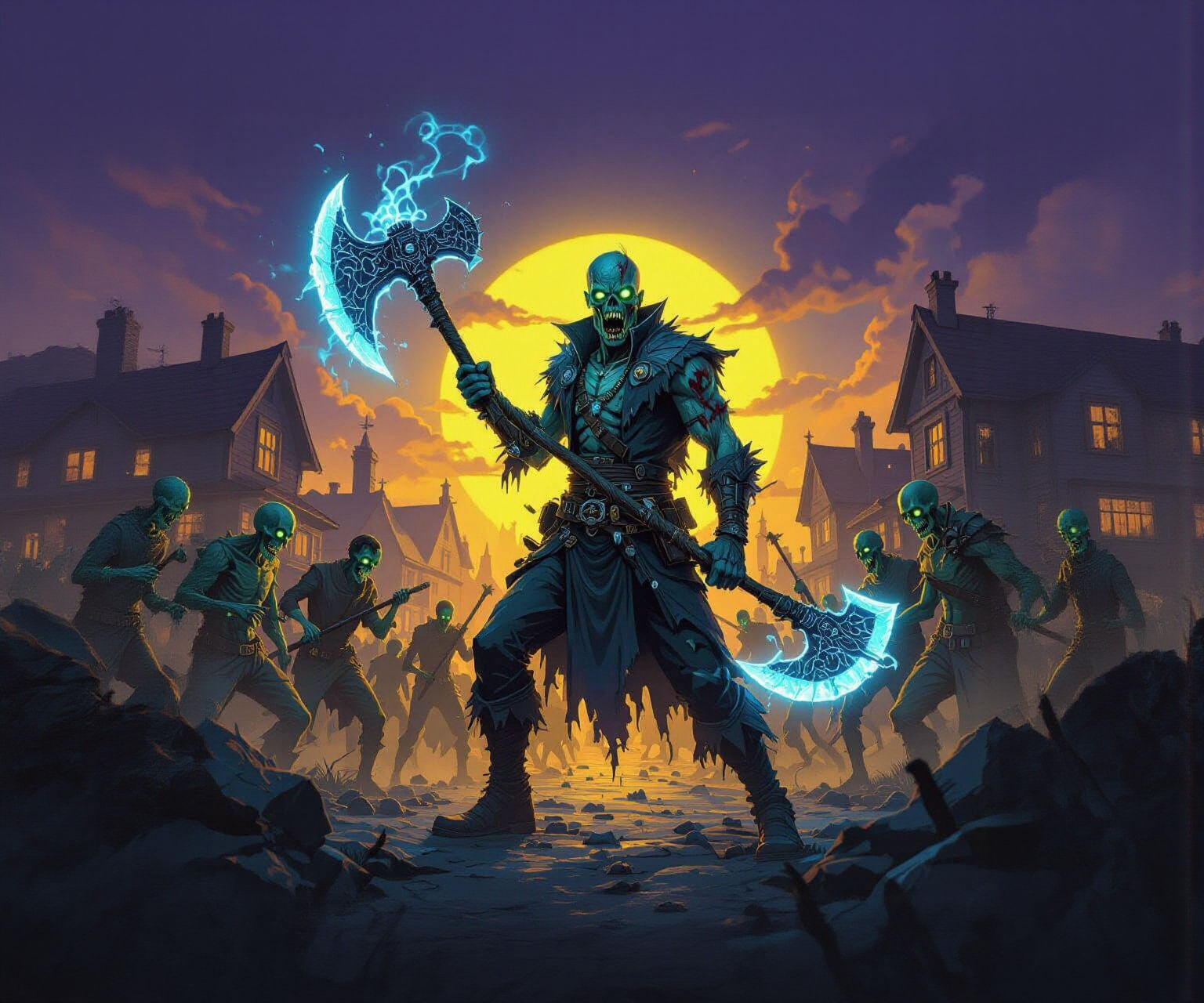 Zombie Horde Axe in Dark Fantasy Style