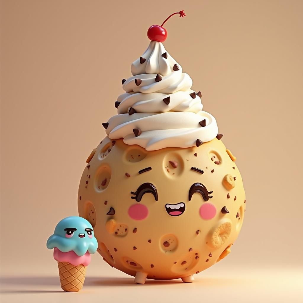 Cute Cookie with Ice Cream Hat, Digital Art