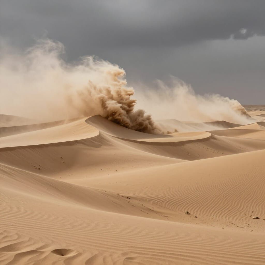 Raging Sandstorms in Vast Desert Landscape