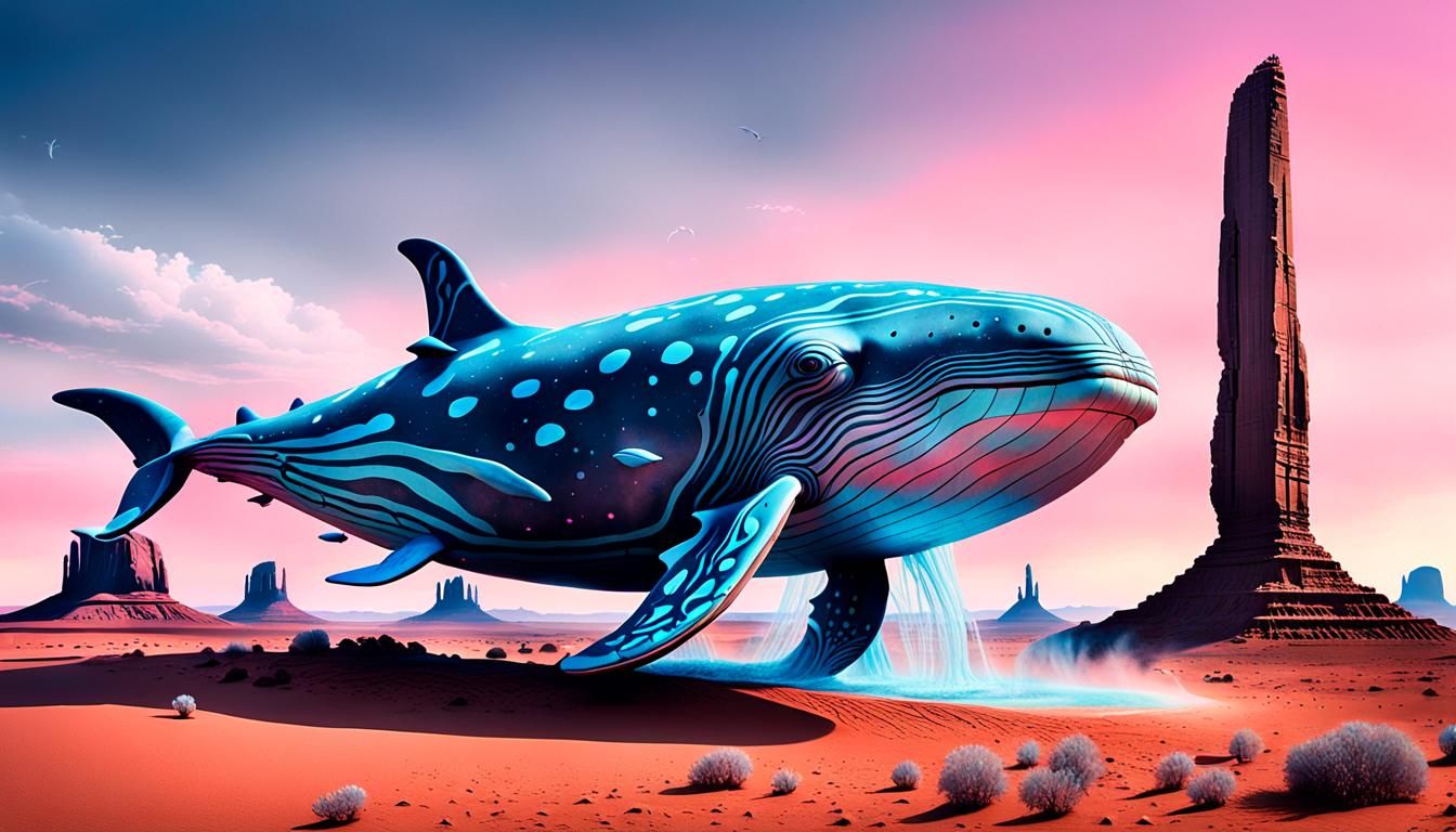 Whales Fly Over Monument Valley: Surrealist Masterpiece