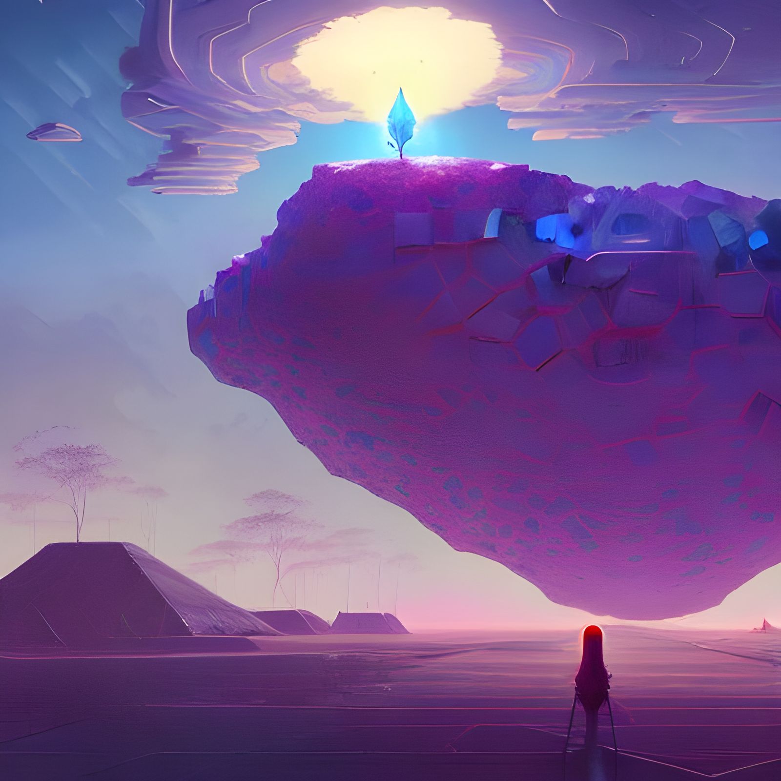 Gigantic Crystalian Geode in Cloudy Sky, Digital Painting