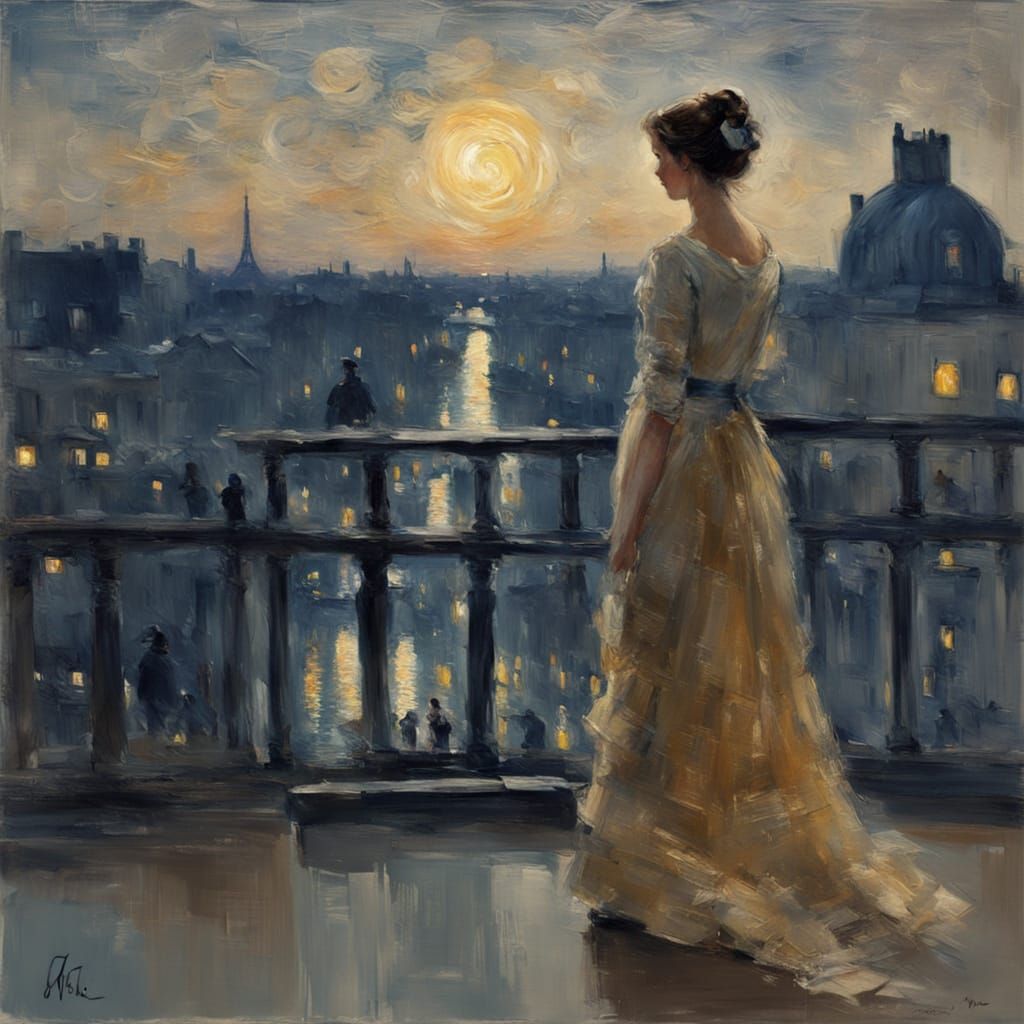 Parisian Balcony at Night: Impressionist Masterpiece