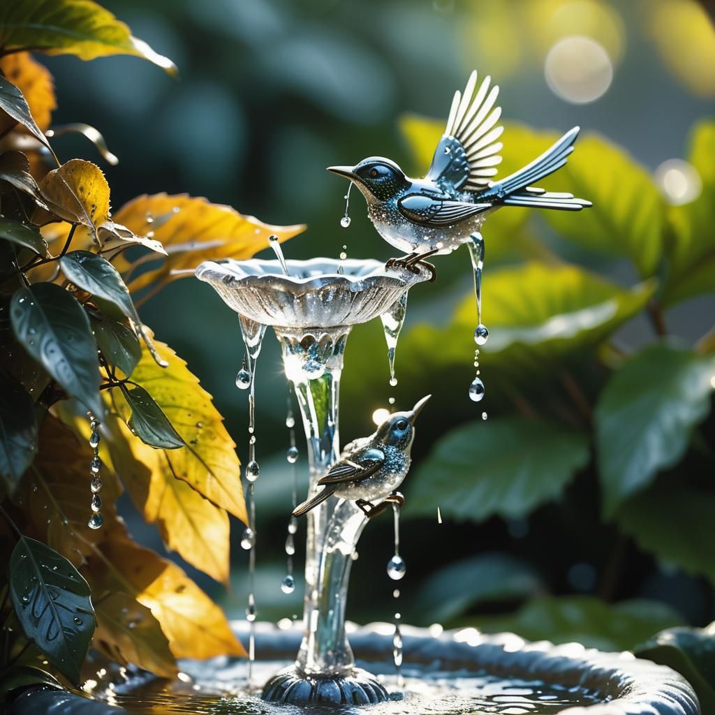 Crystal Bird Fountain in Bohemian Style