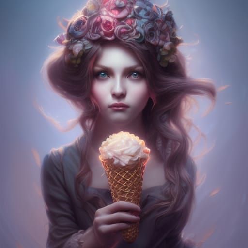 Zombie Girl with Brain Ice Cream, Digital Art