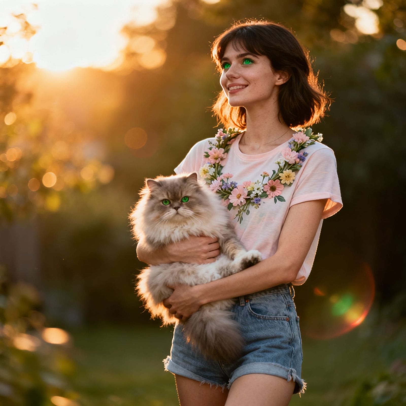 Woman With Persian Cat in Golden Hour Light