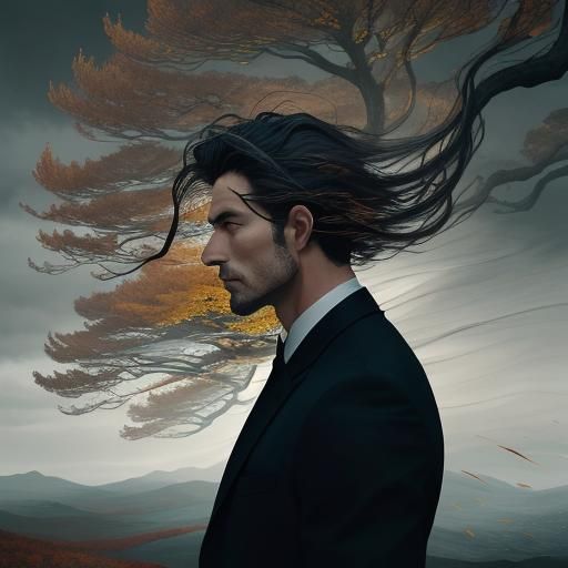 Surreal Windy Landscape Inside Man's Head