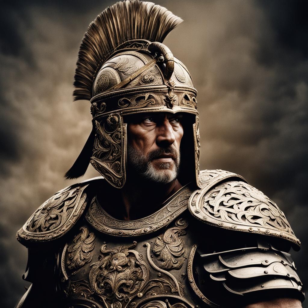 Fearsome Gladiator with Ornate Helmet