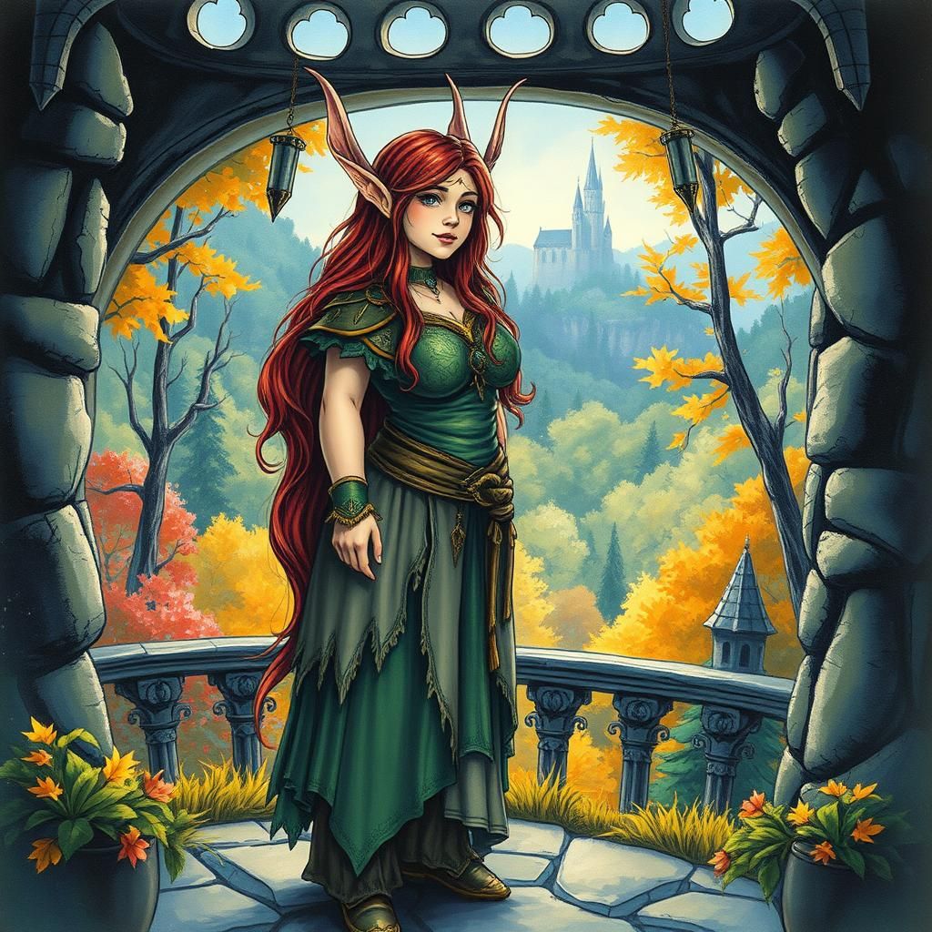 High Elf in Castle Overlooking Autumn Forest