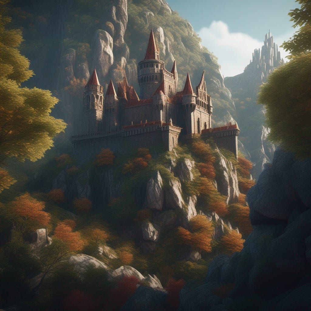 Ornate Medieval Citadel in Fantasy Landscape