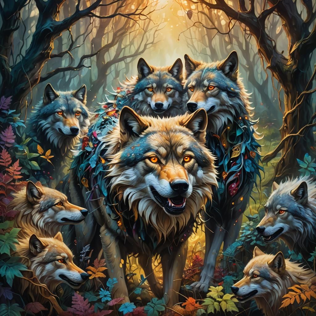 Surreal Wolf Unleashes Beasts in Dreamlike Forest