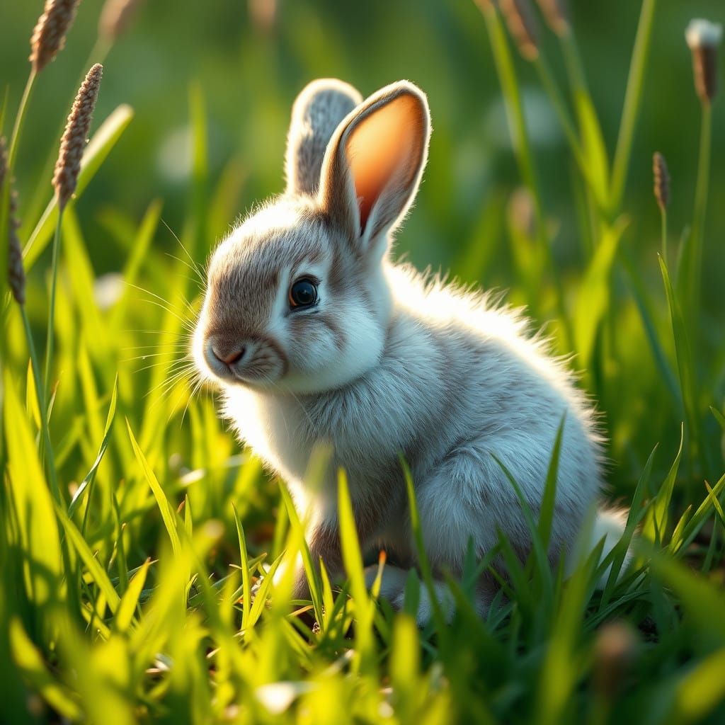 Delicate Baby Rabbit in Vibrant Meadow Landscape