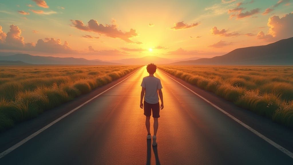 Anime Style Sunrise Road Trip