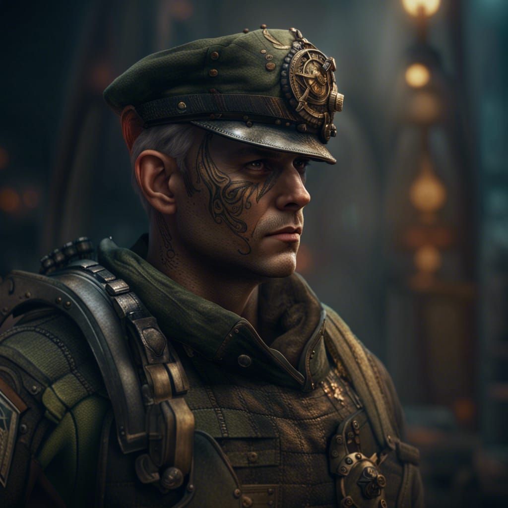 Macular Man in Half Military Dress, Detailed Matte Painting
