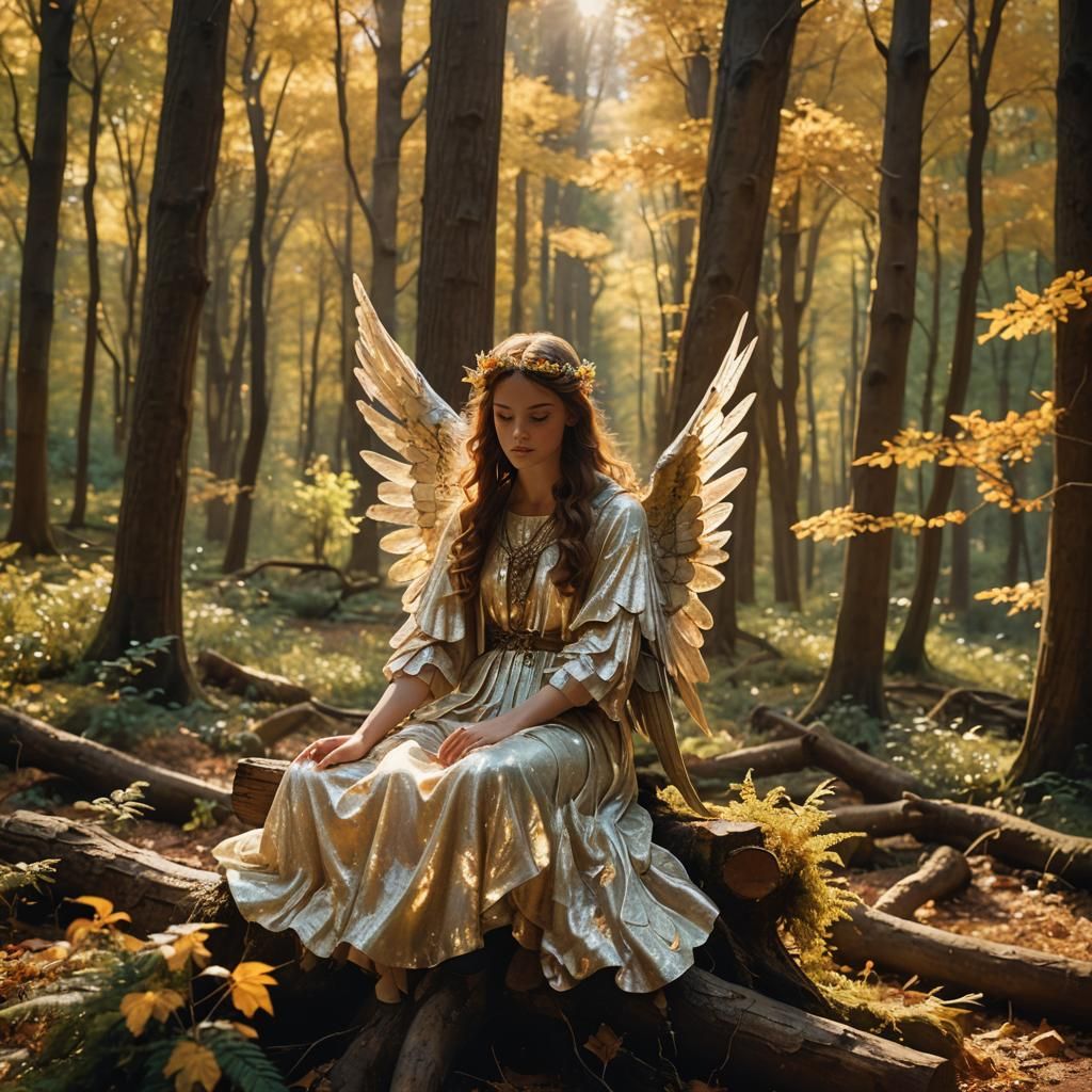 Angel in Glowing Forest, Impressionist Film Still