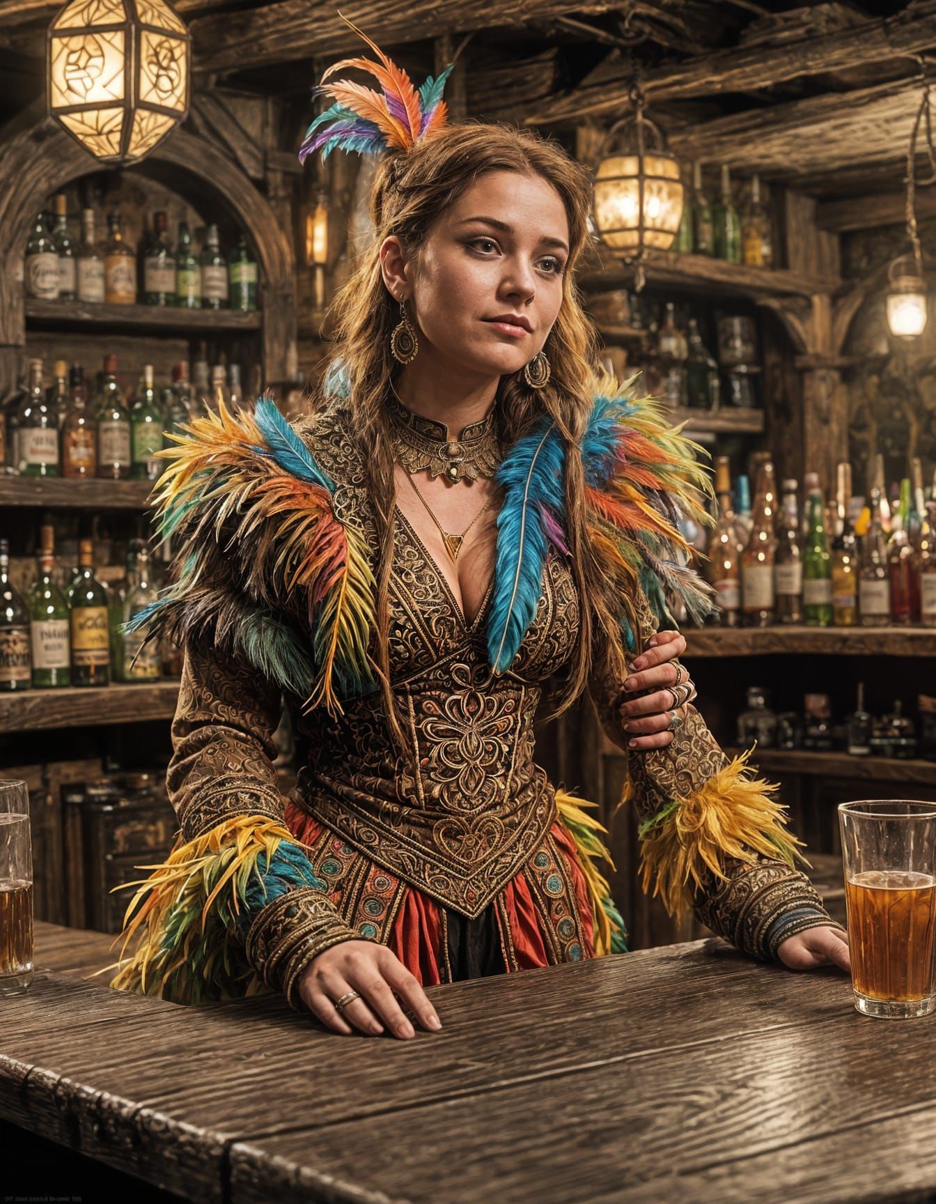 Dwarven Dancer in Underground Tavern, Fantasy Art