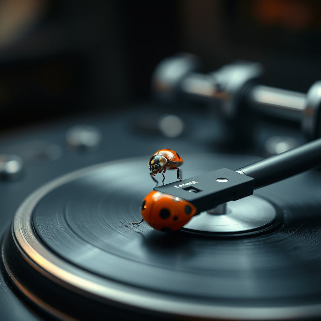 Ladybug on Turntable in Hyperrealistic Style