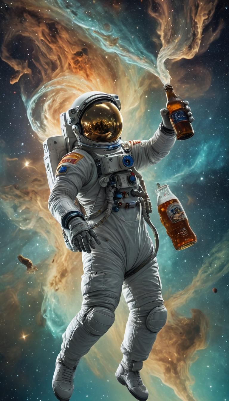 Astronaut Beer in Space: A Surrealist Vision