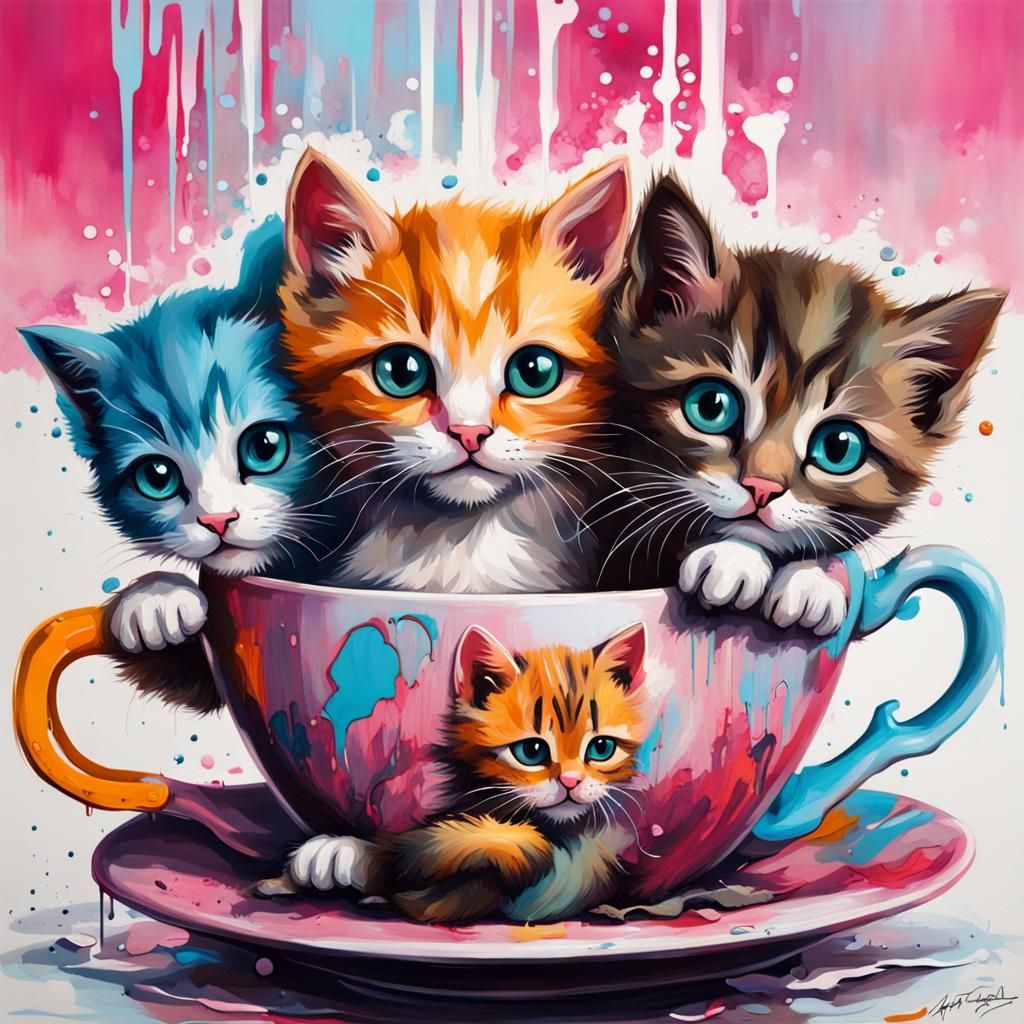 Kittens in Teacups Graffiti Art