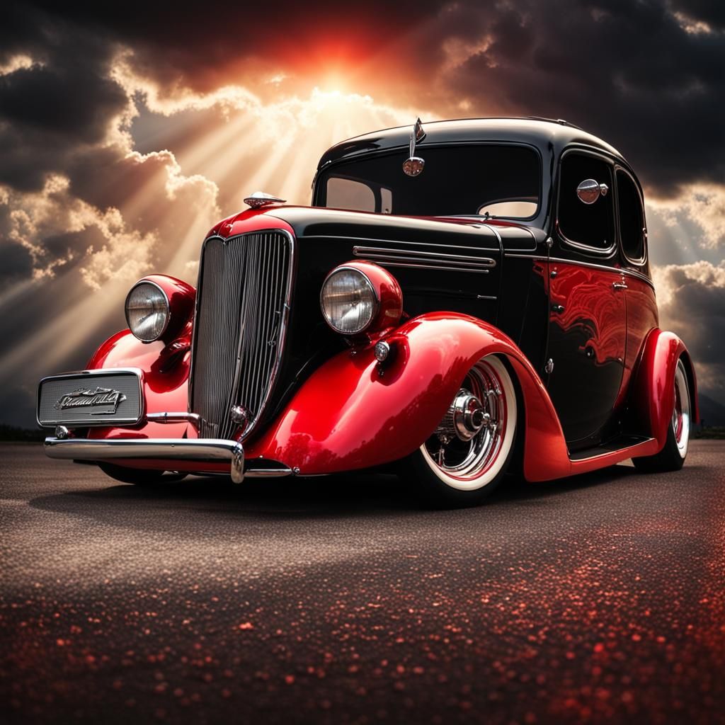 Red and Black Rat Street Rod in Sunshine