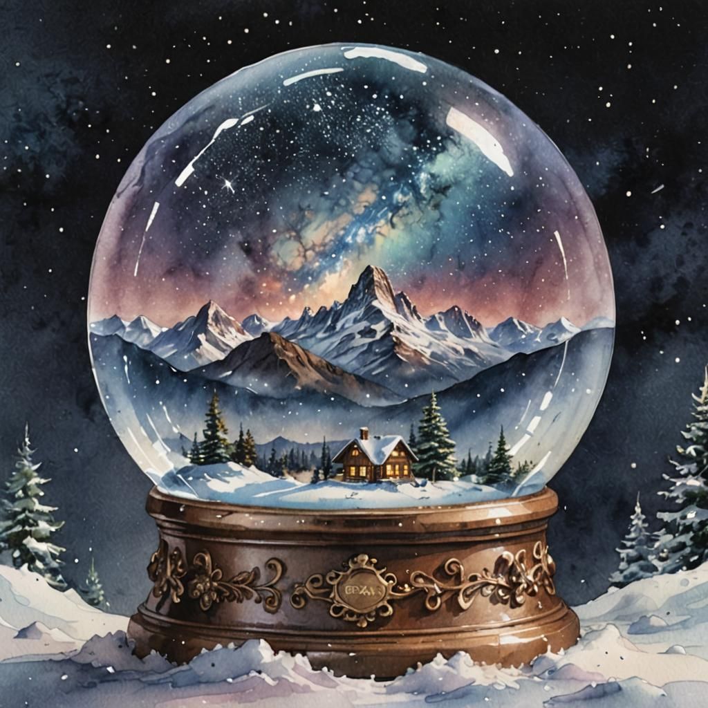 Milky Way Snowglobe: Watercolor Artstation Photo