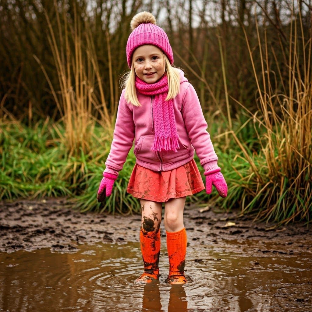 Girl Squelching in Mud at Nature Reserve