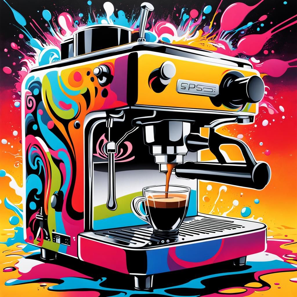 Espresso Machine Art in Graffiti Style