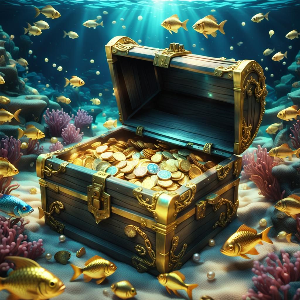 Treasure Chest on Ocean Floor in Anime Style