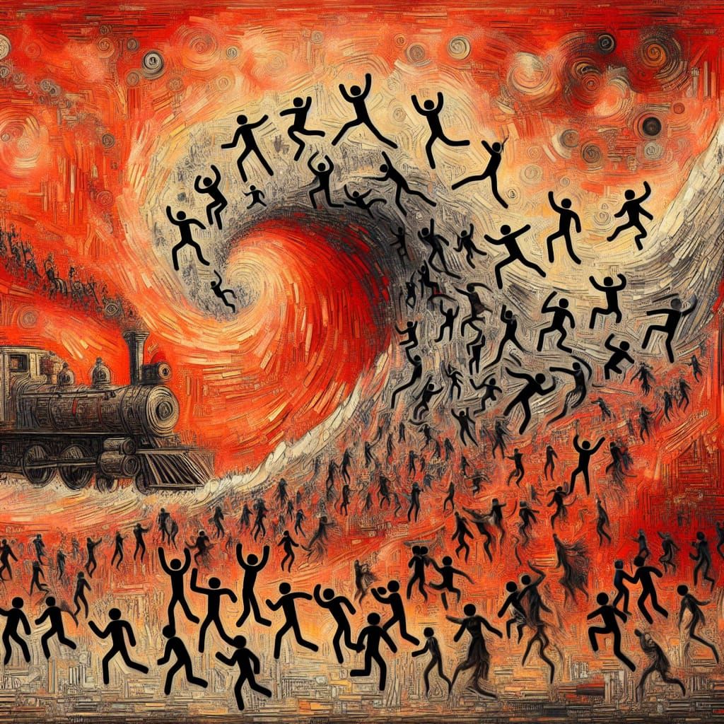 The Black Ink Bejeweled Stick Figure People Are Scrambling Up The Surface of a Rogue Monet Painting III