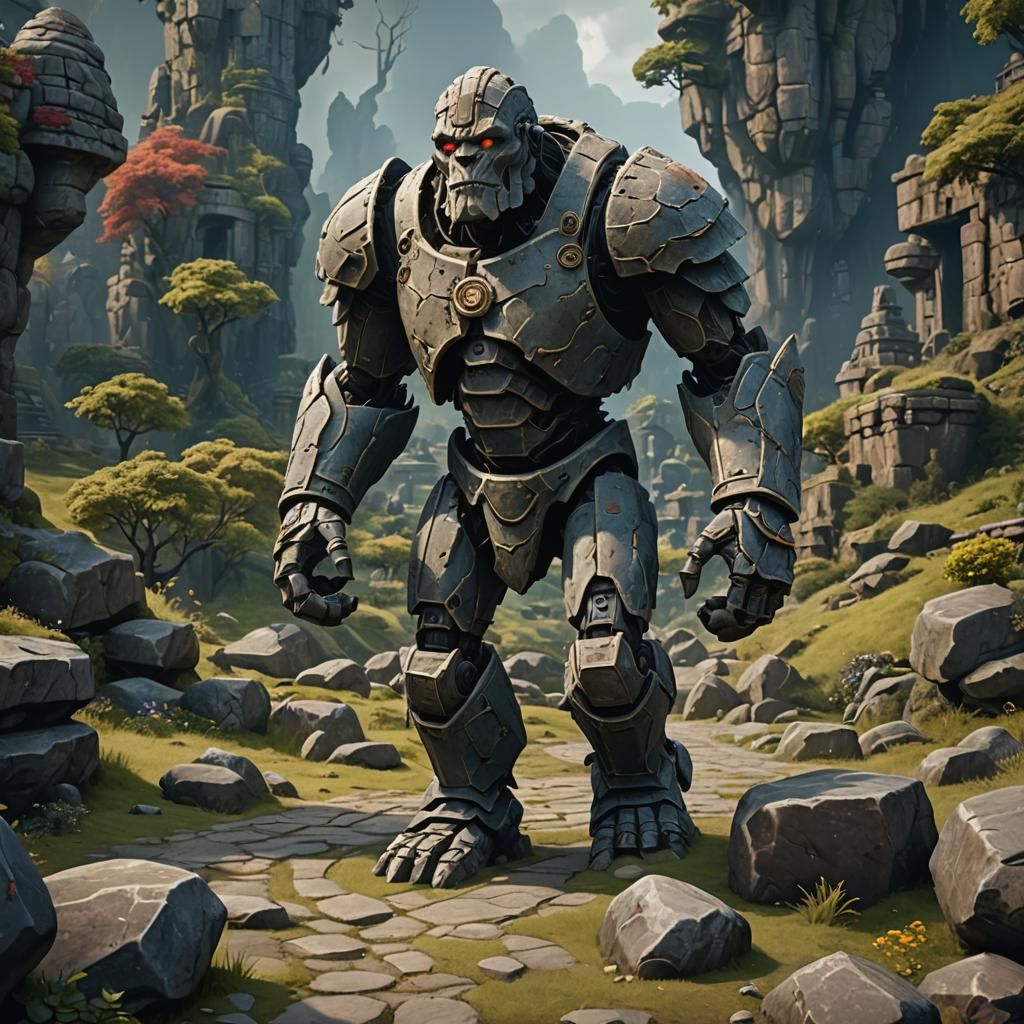 Stone Golem Walks in Circles: Fantasy Concept Art