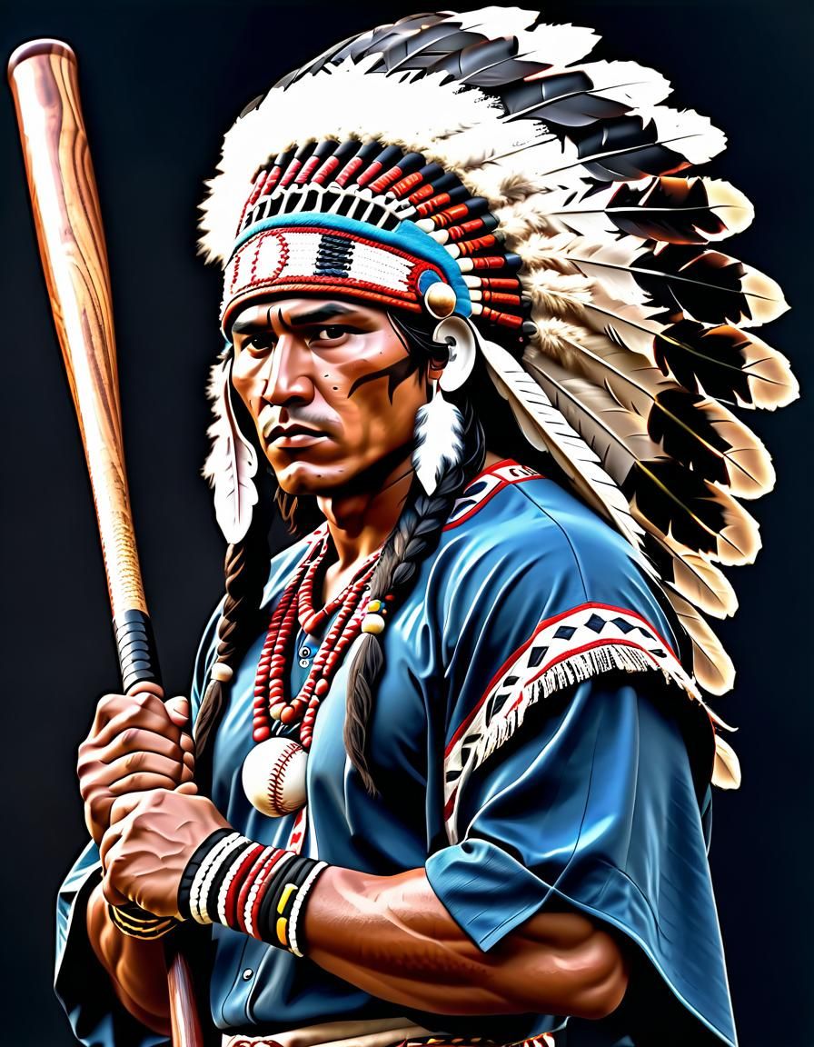 Native American Chief with Baseball Bat