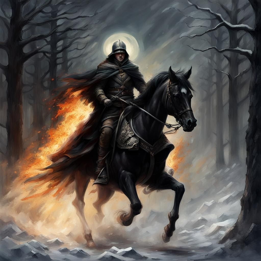 Epic Winter Battle Scene in Dark Fantasy Style