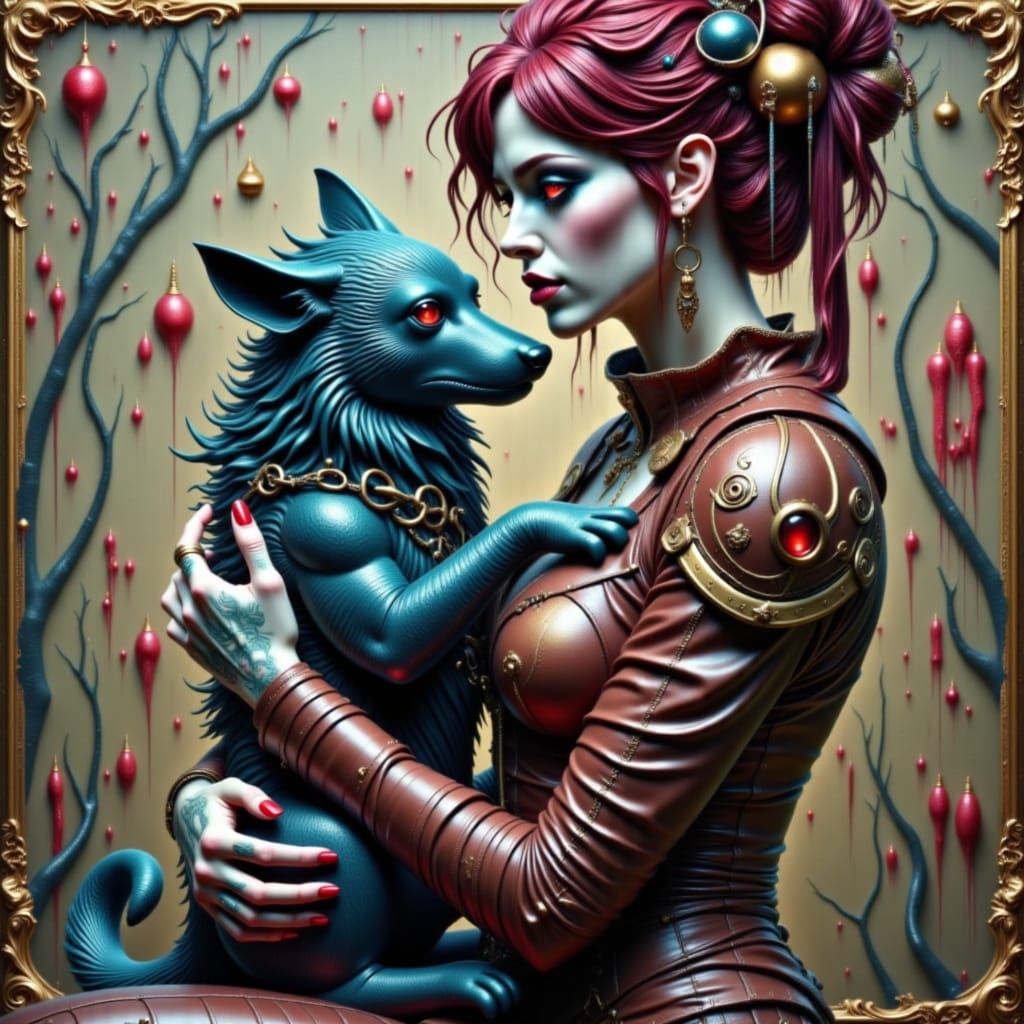 Gothic Queen of Hearts with Wolf Pup