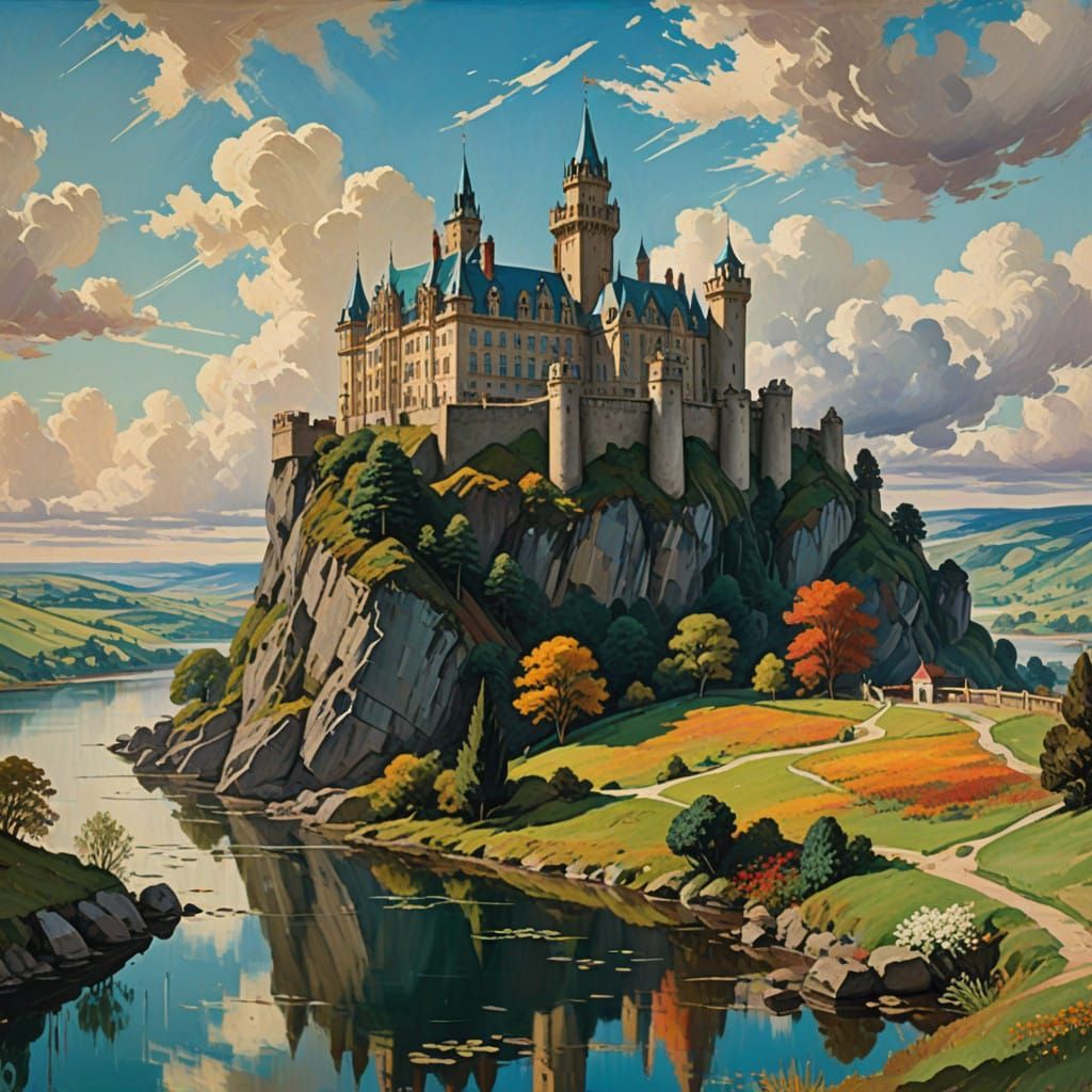 Majestic Castle in Lavish Gouache Style