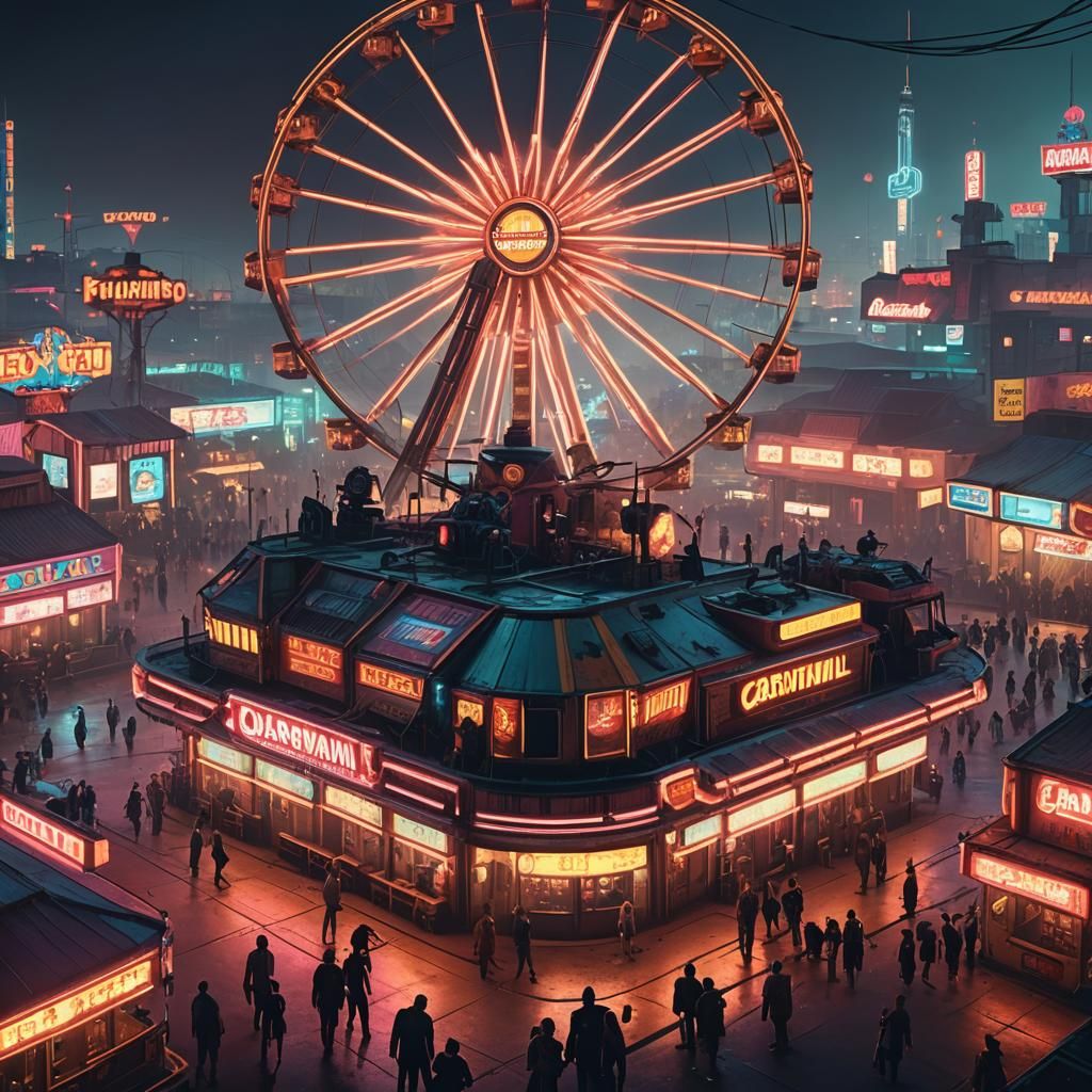 Creepy Cyberpunk Carnival at Night