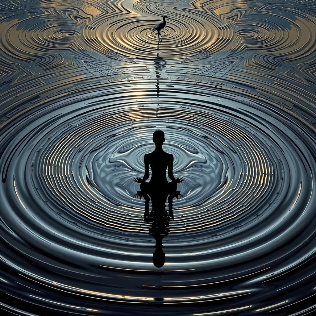 Fractal Ferrofluid Figure Meditation on Glassy Lake