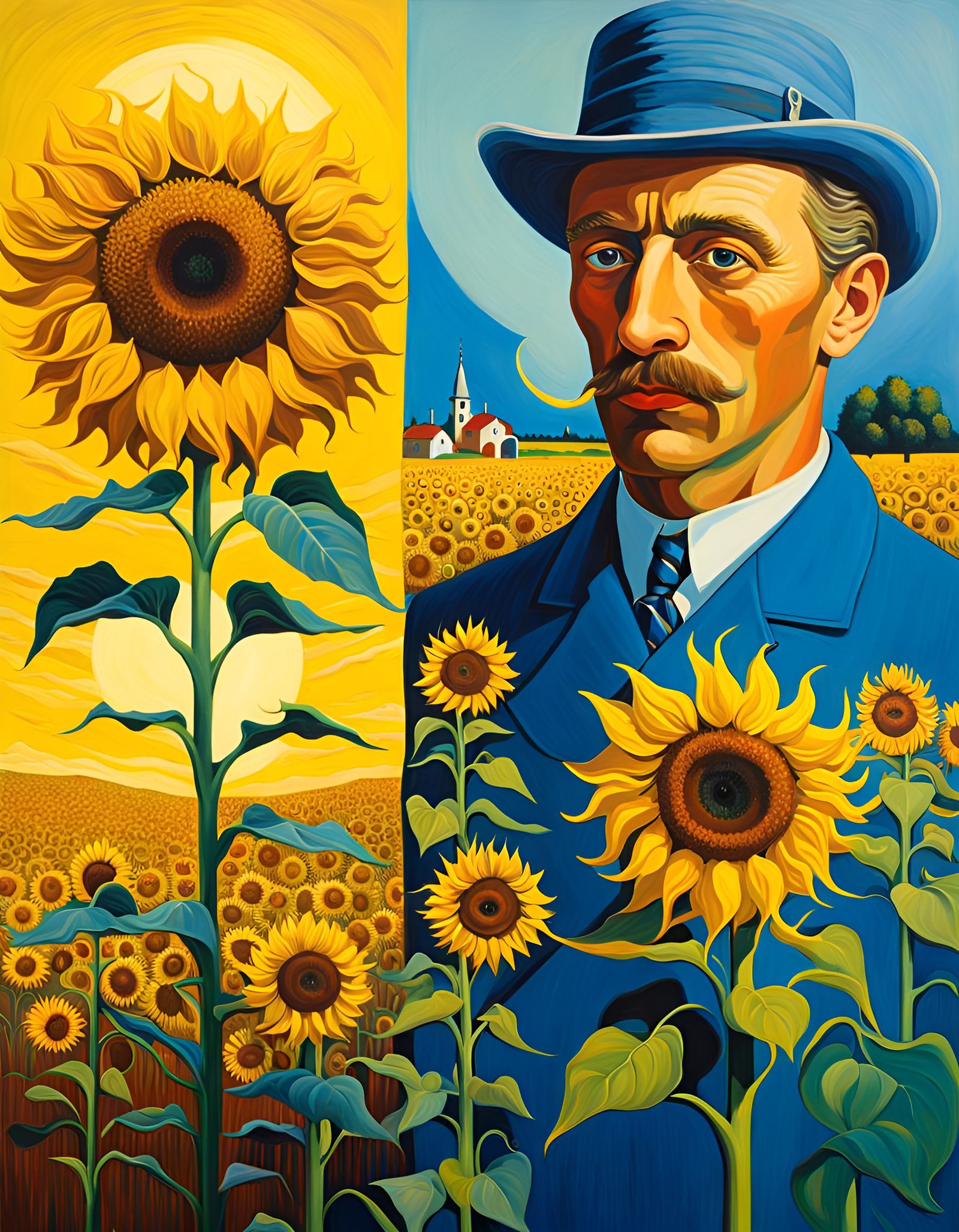Surreal Sunflower People in Impressionistic Impasto Style