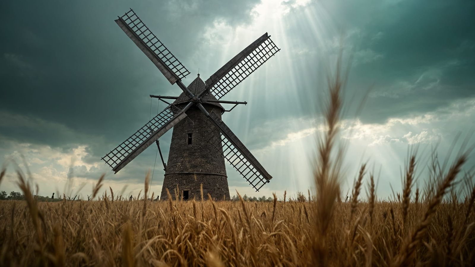 Epic Medieval Windmill in Stormy Wheatfield, Cinematic Film ...