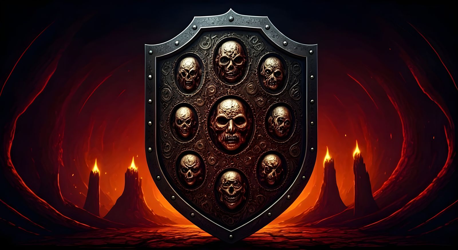 Satan's Grotesque Shield Depicting the Seven Deadly Sins