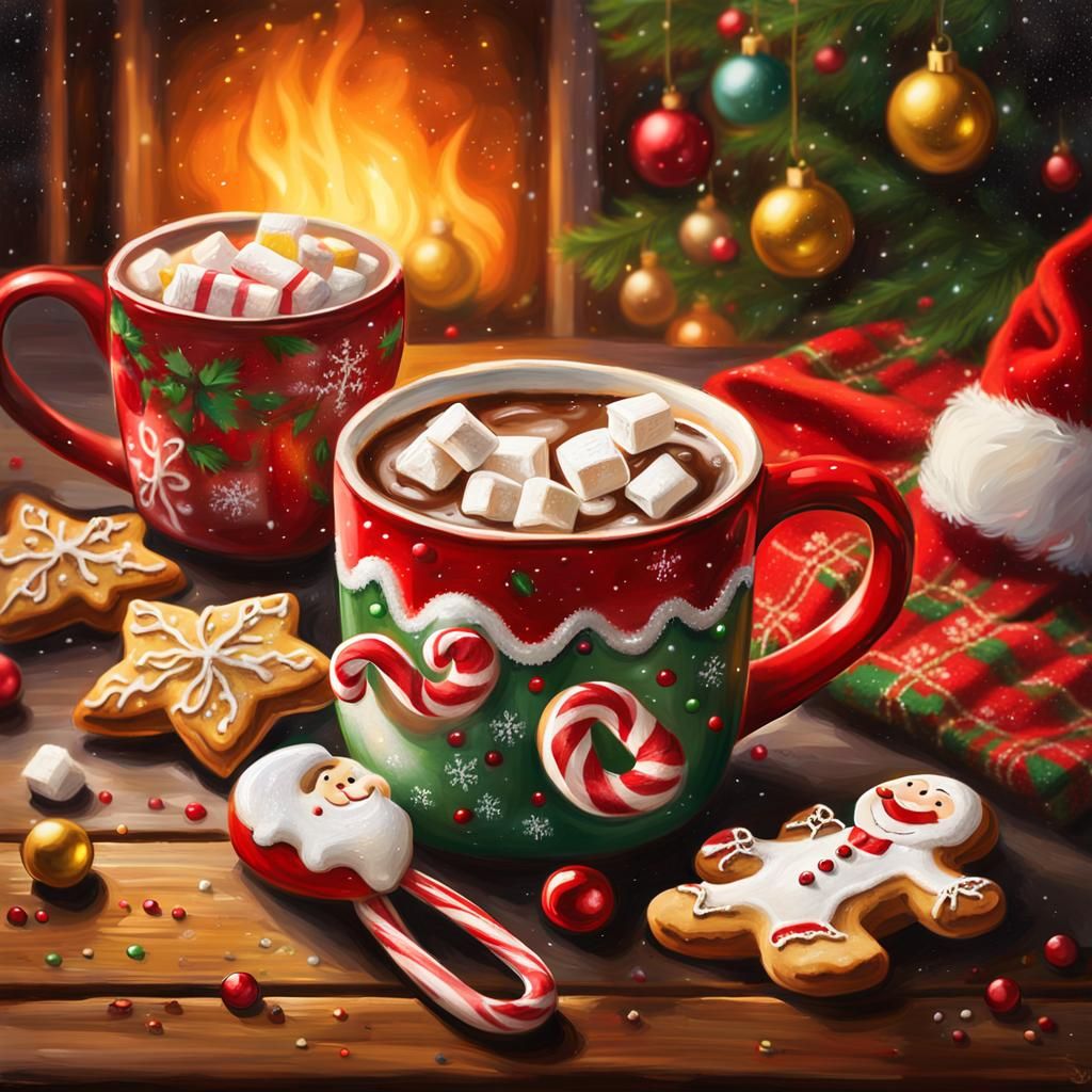 Festive Christmas Treats Still Life in Oil Painting Style