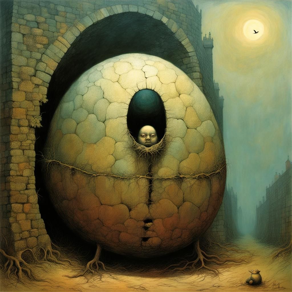 Humpty Dumpty in Dark Surrealism Style