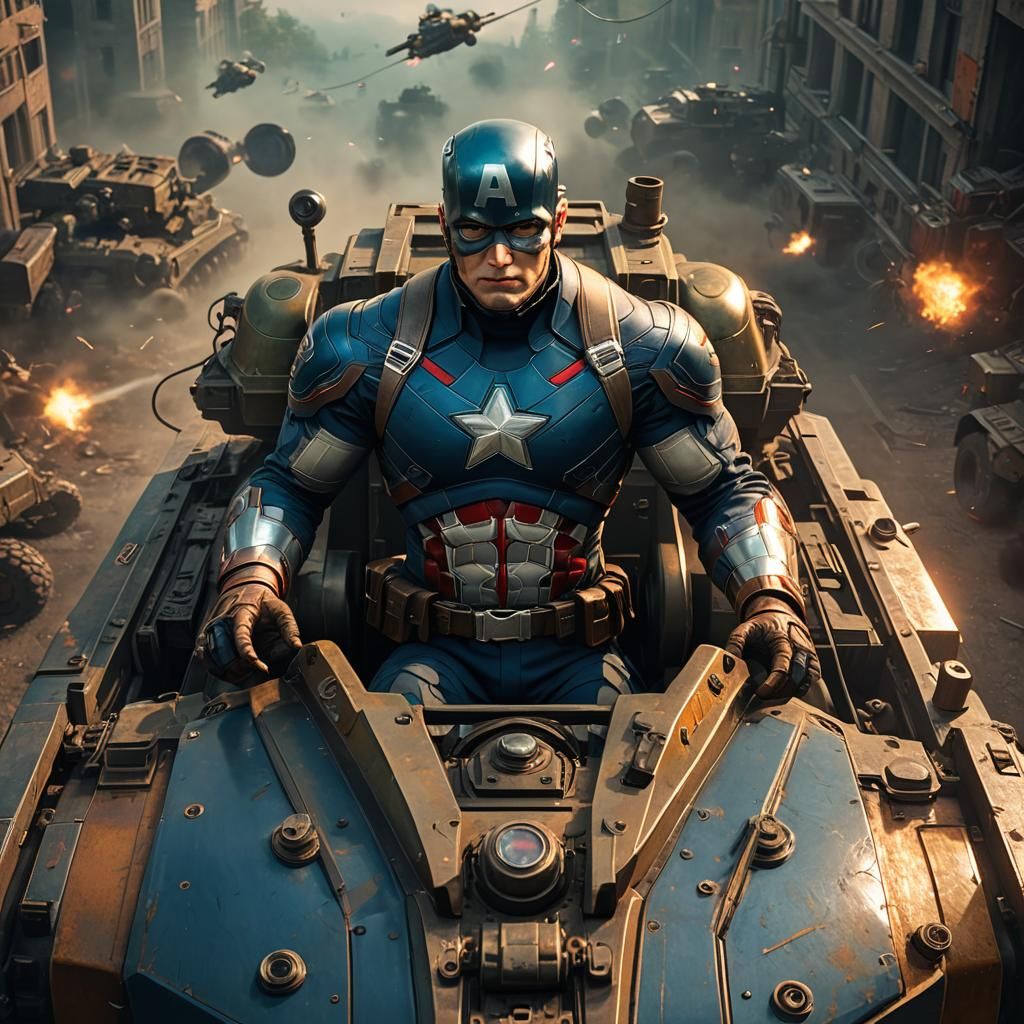 Captain America in War Tank: Hyperrealistic Digital Art